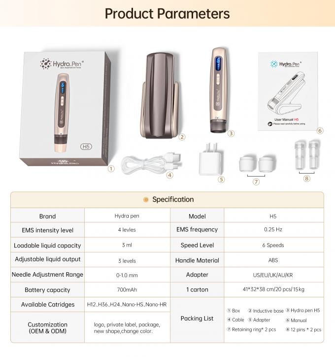 Original Brand Hydra Pen H5 MicroNeedling Derma Pen with EMS Adjustable Serum Output MTS Reduce Scars Fine Lines Wrinkles 4
